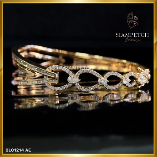 กำไลข้อมือเพชรแท้ สี 100 ตัวเรือนทองพิ้งโกลด์ 18k BL01214
