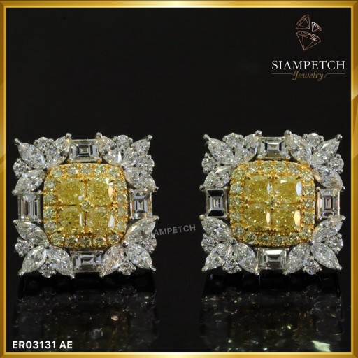 ต่างหูเพชรแท้ mix shape หน้ากว้าง เพชรขาวสี 100 & fancy yellow ER03131