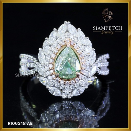 แหวนเพชรแท้ Pear Shape สีเขียว Fancy Yellowish GreenRI06318 แหวนเพชรแท้ Pear Shape สีเขียว Fancy Yellowish GreenRI06318