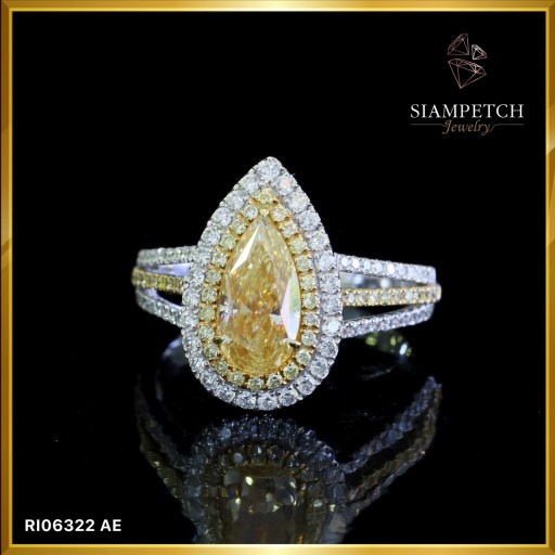 แหวนเพชรแท้ Pear Shape สี Light Yellow (Y-Z) รับรองใบเซอร์สถาบัน GIA RI06322