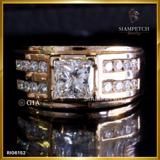 แหวนเพชร Princess cut 1.52 กะรัต สี 94 ใบซอร์ GIA ตัวเรือนทองพิ้งค์โกลด์ 18K RI06152