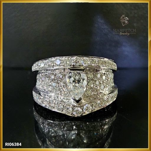แหวนเพชรแท้ เพชรหยดน้ำประดับเพชร RI06384