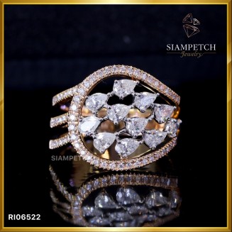 แหวนเพชรแท้ mix shape สี 100 ตัวเรือนสองสี pink & white gold 18k RI06522