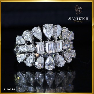แหวนเพชรแท้ mix shape สี 100 หน้ากว้างตัวเรือน white gold 18k RI06526