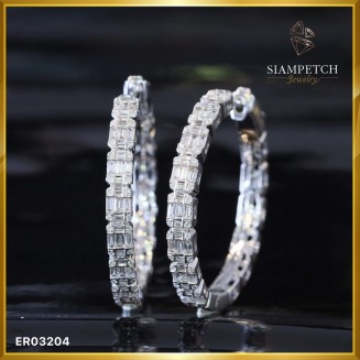 ต่างหูเพชรห่วงประกบเหลี่ยม สี 100 ER03204