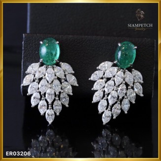 ต่างหูเพชร Marquise ประดับมรกตสีสวย ER03206