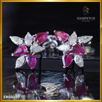 ต่างหูเพชร mix shape สี100 ประดับทับทิม ER03207