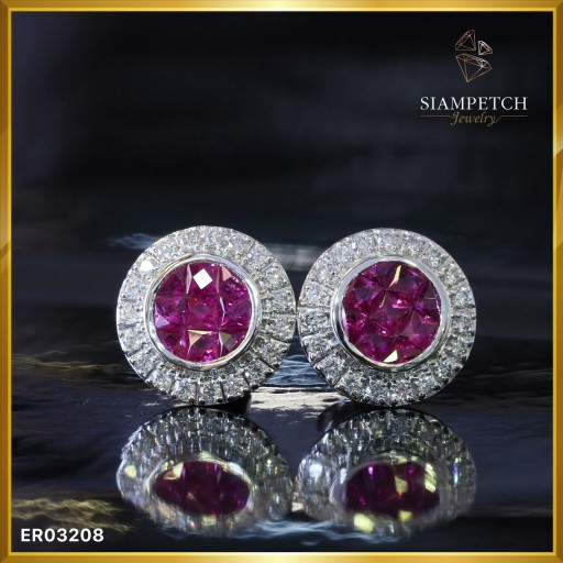 ต่างทับทิมล้อมเพชรสี 100 ER03208 ต่างทับทิมล้อมเพชรสี 100 ER03208