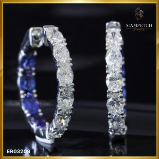 ต่างหูเพชรห่วง Oval ประดับไพลินเจียระไนรูปไข่ ER03209