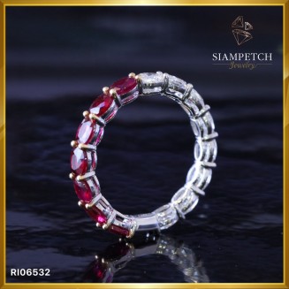 แหวนเพชรแท้รูปไข่สี 100 ประดับทับทิมเจียระไนรูปไข่ RI06532