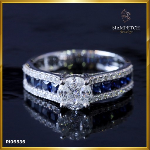 แหวนเพชรประกบกลมสี 100 RI06536 แหวนเพชรประกบกลมสี 100 RI06536