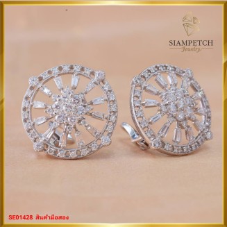 ต่างหูเพชรแท้หน้ากว้างรวม 0.97 กะรัต สี 100 SE01428