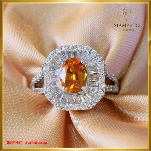 แหวนเพชรแท้สี 100 ประดับบุศราคัมเจียระไนรูปไข่ SE01431