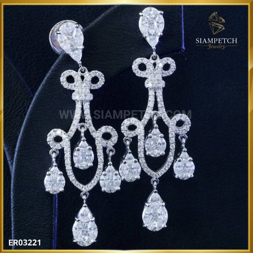 ต่างหูเพชรแท้ทรง Chandelier สี100 ER03221