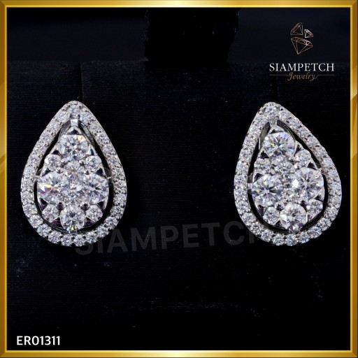 ต่างหูเพชรแท้ประกบรูปหยดน้ำ สี100 ER01311
