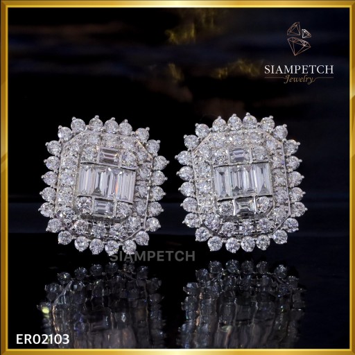 ต่างหูเพชรแท้ประกบเหลี่ยม น้ำ100 หน้ากว้าง ER02103