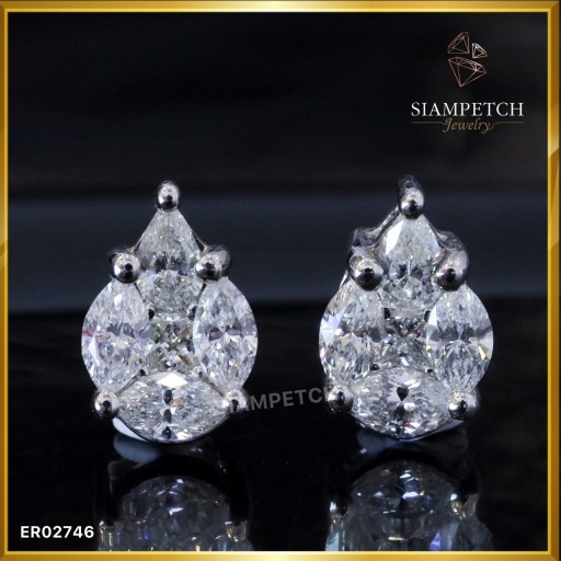 ต่างหูเพชรแท้ประกบรูปหยดน้ำ สี100 ER02746