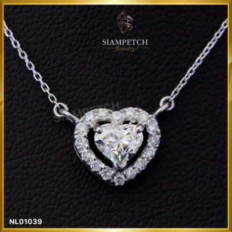 สร้อยจี้เพชรแท้ Heart Shape 0.50 กะรัต ล้อมเพชรสี 100 NL01039