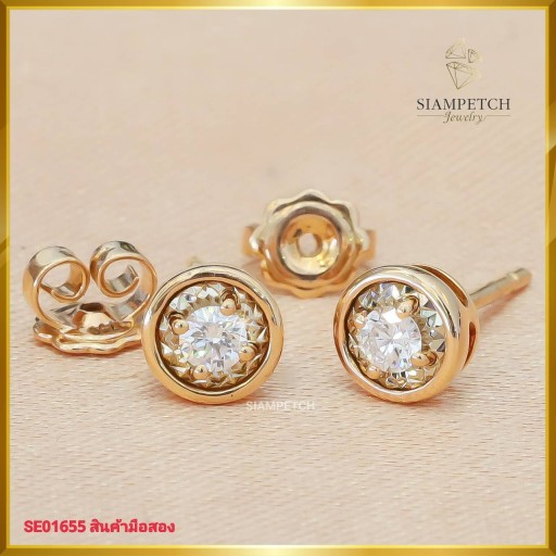 ต่างหูเพชรแท้ สี99 ฝังบนตัวเรือน ทองพิงค์โกล์ด 18K  SE01655