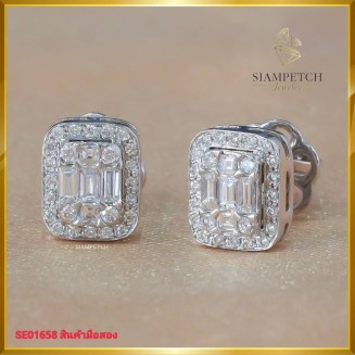 ต่างหู เพชรประกบ สี100 ฝังบนตัวเรือน ทองคำขาว 18K SE01658