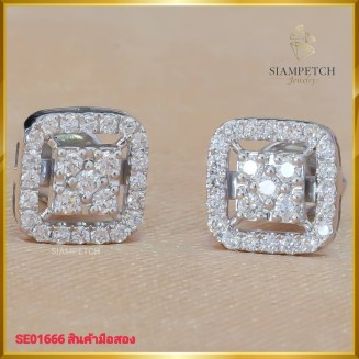 ต่างหูเพชร ประกบ สี100 ฝังบนตัวเรือน ทองคำขาว 18K SE01666
