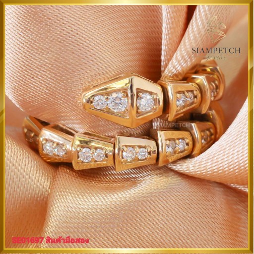 แหวนเพชร สี100 ทรงหน้ากว้าง ดีไซน์รูปงู สุดเก๋ ฝังบนตัวเรือน ทองพิงค์โกล์ด 18K SE01697