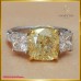 แหวนเพชร คุชชั่น Yellow Diamond  ประดับเพชรปริ้นเซสคัต สี97 ฝังบนตัวเรือน ทองคำขาว 18K SE0653