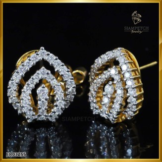 ต่างหูเพชรแท้ ดีไซน์หน้ากว้าง ฝังบนตัวเรือนทอง18K ER03255