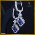 ต่างหูห่วงไพลิน ดีไซน์ดอกไม้ ระย้า ฝังบนตัวเรือนทองคำขาว 18K ER03278