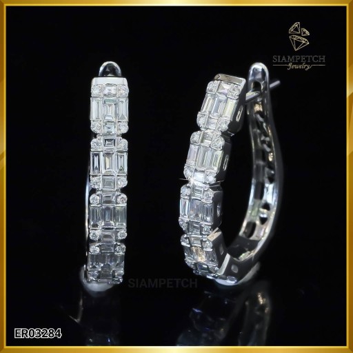 ต่างหูห่วง เพชรแท้ ฝังบนตัวเรือนทองคำขาว 18K ER03284