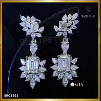 ต่างหูเพชรแท้ Emeral Cut เม็ดละ 2 กะรัต สี 98 ใบเซอร์ GIA ER03292