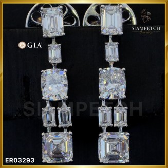 ต่างหูเพชรยาว mix shape ไล่ไซส์ สี 97 ใบเซอร์ GIA ER03293