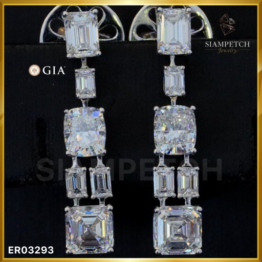 ต่างหูเพชรยาว mix shape ไล่ไซส์ สี 97 ใบเซอร์ GIA ER03293
