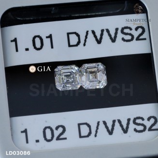 เพชรแท้ ASSCHER SHAPE 1.01+1.02 กะรัต สี 100 ใบเซอร์ GIA LD03086