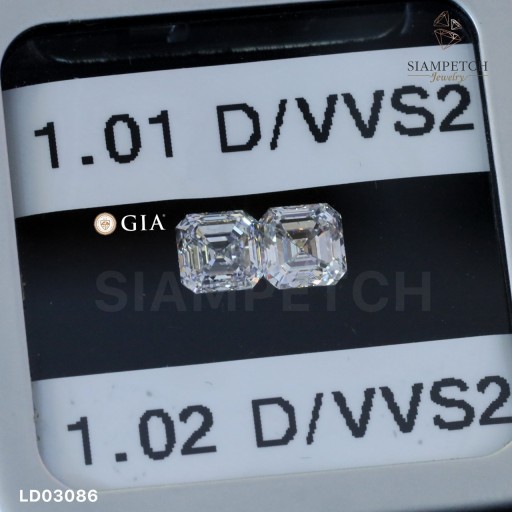 เพชรแท้ ASSCHER SHAPE 1.01+1.02 กะรัต สี 100 ใบเซอร์ GIA LD03086