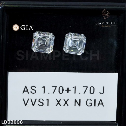 เพชรแท้ ASSCHER SHAPE 1.70+1.70 กะรัต สี 94 ใบเซอร์ GIA LD03098