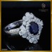 แหวนไพลินแท้ ล้อมเพชร สี100  ตัวเรือนทองคำขาว 18K RI06660