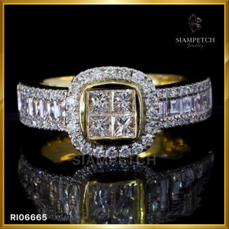 แหวนเพชรแท้ Princess cut สี 100 ประกบหน้าเท่า 1 กะรัต RI06665