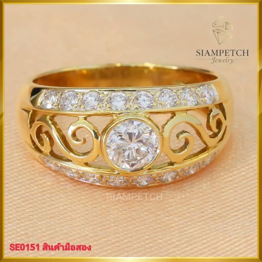 แหวนเพชรแท้  เม็ดเดี่ยว 0.37 กะรัต สี100 ประดับบ่าข้าง ฝังบน ตัวเรือนทอง18K SE0151