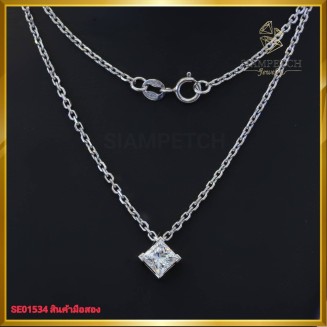 สร้อยคอ พร้อมจี้ เพชรเม็ดเดี่ยว ดีไซน์สุดเรียบ ฝังบนตัวเรือนทองคำขาว 18K SE01534