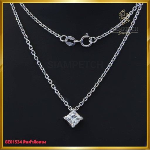 สร้อยคอ พร้อมจี้ เพชรเม็ดเดี่ยว ดีไซน์สุดเรียบ ฝังบนตัวเรือนทองคำขาว 18K SE01534
