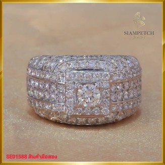 แหวนเพชร สี100 ทรงหน้ากว้าง บนตัวเรือนทองคำขาว 18K SE01588