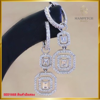 ต่างหูห่วงเพชรแท้  2in1 ดีไซน์ระย้า ตัวเรือนทองคำขาว 18K SE01668