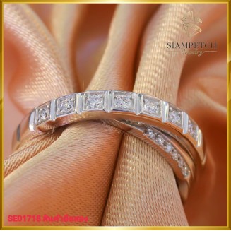 แหวนเพชรแท้ ดีไซน์ไข้วสุดเก๋ สี100 ฝังบนตัวเรือนทองคำขาว 18K  SE01718