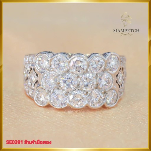 แหวนแถวเพชรแท้ ดีไซน์ทรงหน้ากว้าง ฝังตัวเรือนทอง18K SE0391