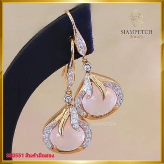 ต่างหูพลอยเนื้ออ่อน ประดับเพชรแท้ ดีไซน์ระย้าสุดน่ารัก ตัวเรือนทอง 18K SE0551