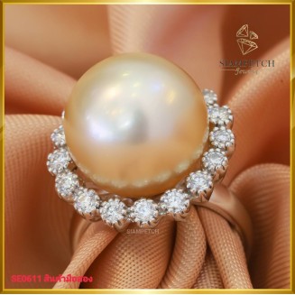 แหวนมุก ล้อมเพชร สี 97 ฝังตัวเรือนทอง18K SE0611