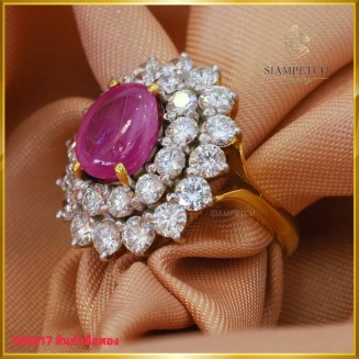 แหวนทับทิม ล้อม สี 97 เพชรแท้ ฝังตัวเรือนทอง 18K SE0617