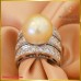 แหวนเพชรแท้ ฝังมุกสีทอง ฝังตัวเรือนทองคำขาว 14K  ดีไซน์ทรงหน้ากว้าง SE0665