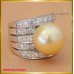 แหวนเพชรแท้ ฝังมุกสีทอง ฝังตัวเรือนทองคำขาว 14K  ดีไซน์ทรงหน้ากว้าง SE0665